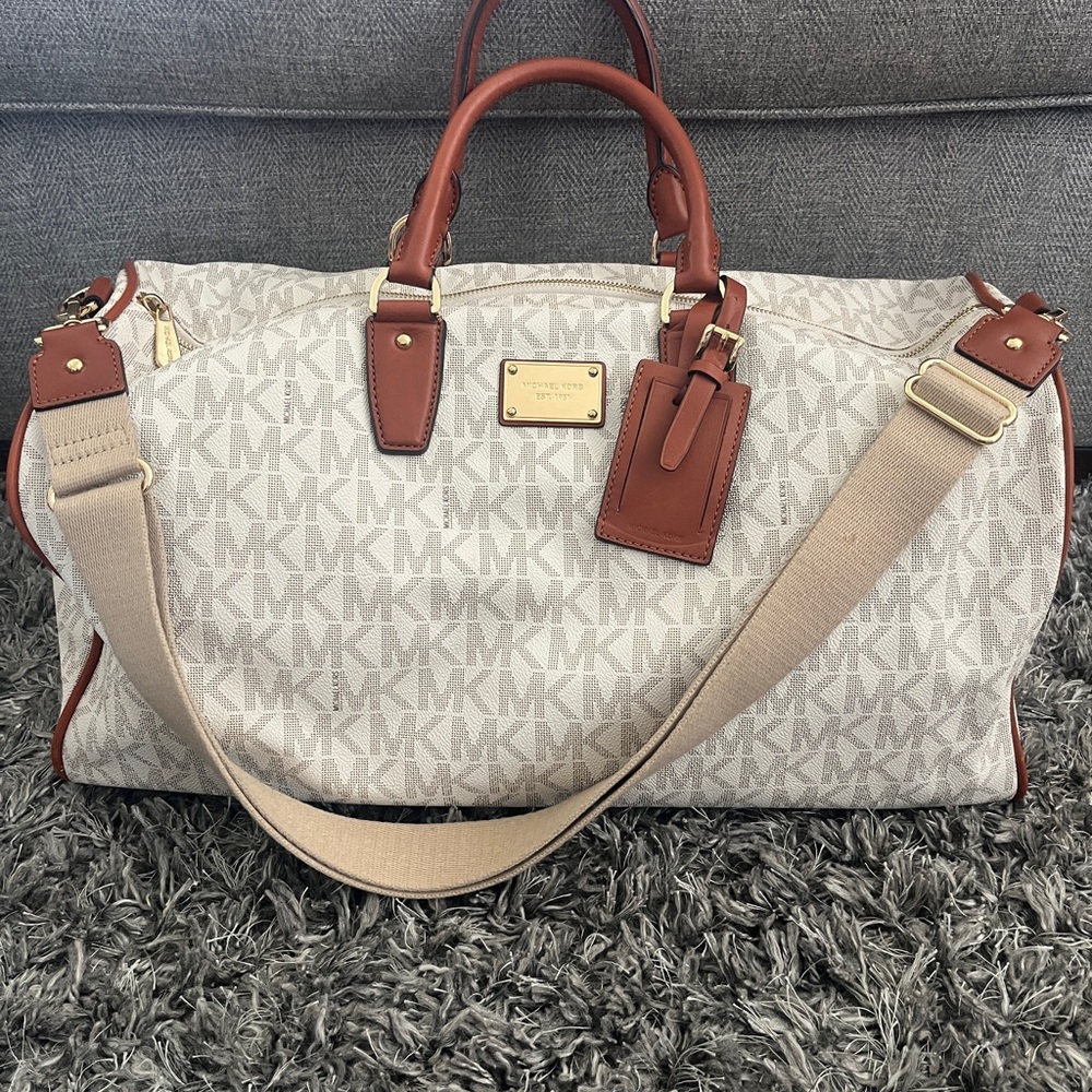 Michael Kors Cream and Tan Duffel Bag